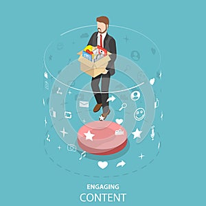 Engaging content marketing isometric flat vector concept.