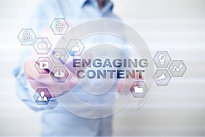 Engaging content on virtual screen. Digital marketing concept.