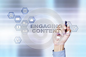 Engaging content on virtual screen. Digital marketing concept.