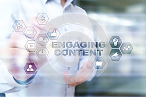 Engaging content on virtual screen. Digital marketing concept.