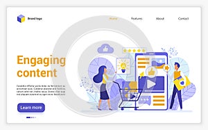 Engaging content website flat design landing page.