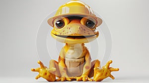 An engaging gecko with a construction helmet, ready for work.