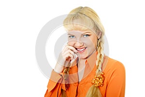 Engaging girl in orange clothes