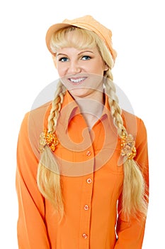 Engaging girl in orange clothes