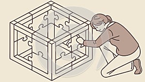 Solving a 3D Puzzle, Intellectual Challenge, vector design Generative AI