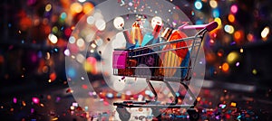 Engaging and vibrant e commerce bokeh design with blurred background and shopping cart icons