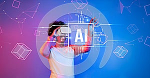 Engaging Young Person Using Virtual Reality Headset While Exploring Concepts of Artificial Intelligence and Technology