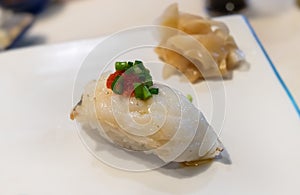 Engawa sushi or flatfish fin with rice