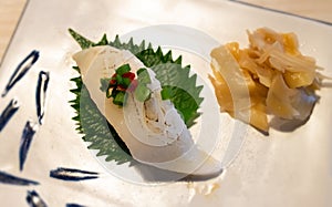 Engawa sushi or flatfish fin with rice