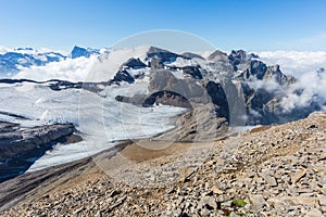 Engelberger Rotstock mountain summit, Bluemlisalpfirn, blue sky