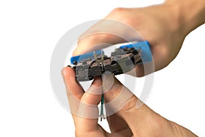 Engeneer hands fixing wire