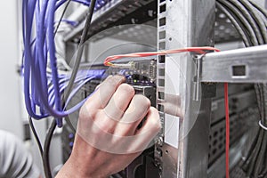 Engeneer in network server room