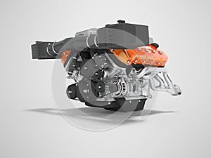 Engine for an air cooled car with generator on the cables 3D render on gray background with shadow