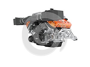 Engine for an air cooled car with generator on the cables 3D render on white background no shadow