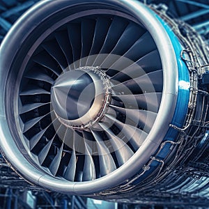 Engine aircraft modern aircraft turbine cross section with different equpment, parts, components. Plane turbine blades