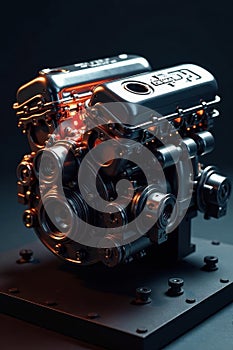 Engine block, intricate details, sharp highlights, black and white, automobile, piston