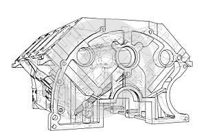 Engine block sketch. Vector rendering of 3d