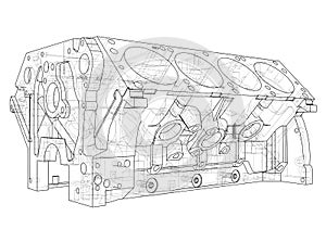 Engine block sketch. Vector rendering of 3d