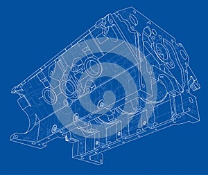 Engine block sketch. Vector rendering of 3d