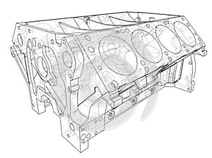 Engine block sketch. Vector rendering of 3d