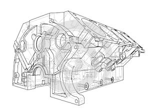 Engine block sketch. Vector rendering of 3d