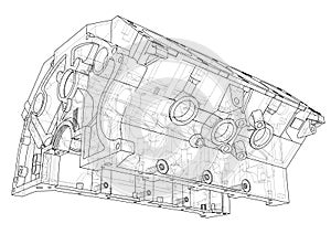 Engine block sketch. Vector rendering of 3d