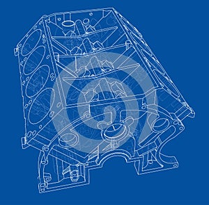 Engine block sketch. Vector rendering of 3d