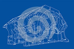 Engine block sketch. Vector rendering of 3d