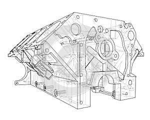 Engine block sketch. Vector rendering of 3d