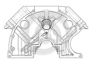 Engine block sketch. Vector rendering of 3d