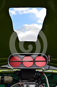 Engine carburetor on a street rod.