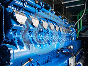 Engine of CHP unit. Diesel and gas industrial electric generator