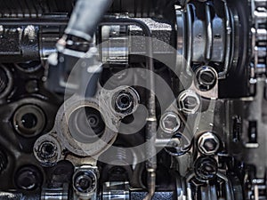 Engine closeup parts, valves, bolts
