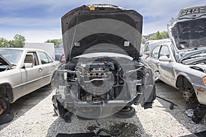 Engine Compartment showing missing parts of an engine