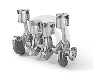 Engine concept. Crankshaft with pistons on a white background