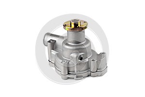 Engine cooling pump, mechanically driven cooling pump for a truck, white background, selective focus photo
