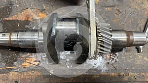 Engine crankshaft with obvious signs of over heating