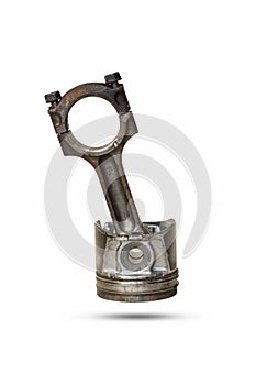 Engine damaged parts old car piston Isolated on white background