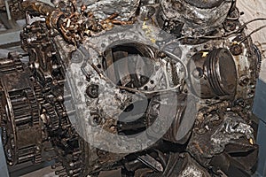 Engine destroyed of an old military aircraft