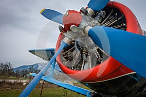 Engine detail of an old abandoned propeller plane
