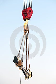 Engine drive motor for the hook steel cable. Industry, hoist.