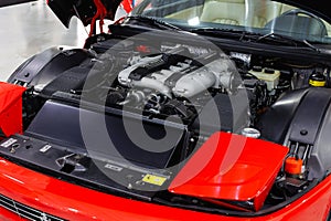 Engine of a Ferrari 456 with an Open Hood