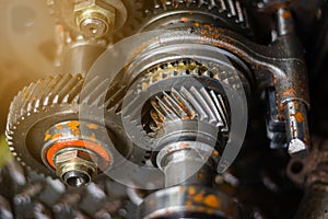 Engine gear wheel with dirty oil and rust