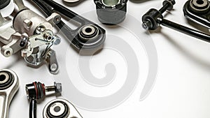 Engine gears. Auto motor mechanic spare or automotive piece on white background. Set of new metal car part. Technology of