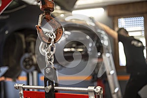 Engine Hoist Chain Detail in Workshop