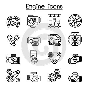 Engine icon set in thin line style