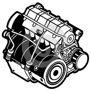 Engine Illustration, Black and White