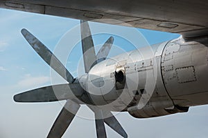 The engine of a large old bomber