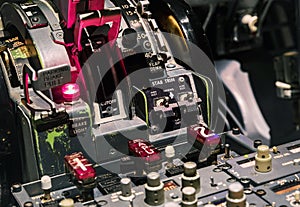 Engine lever in the cockpit of an airliner