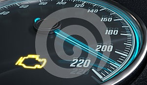 Engine malfunction warning light control in car dashboard. 3D rendered illustration